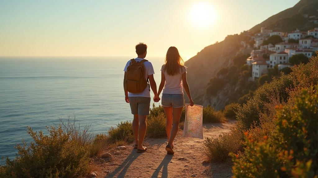 Couple exploring a Mediterranean coastal path